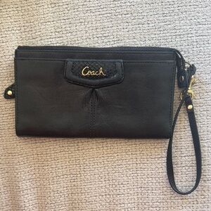 Coach Black Leather Wristlet with Gold Accents